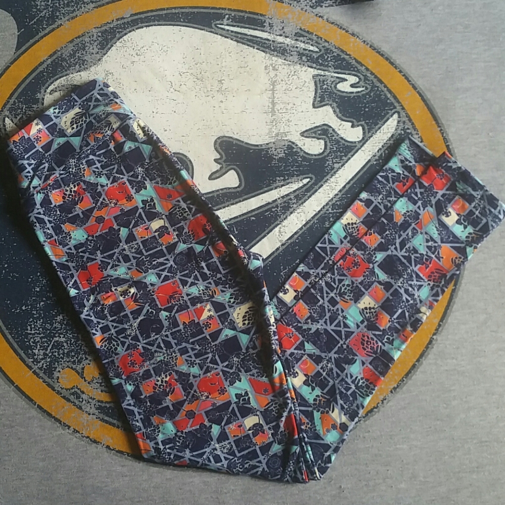 Lula roe color block/ Floral overlay leggings